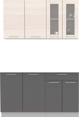 Кухонный гарнитур Интерлиния Мила 14 без столешницы (вудлайн кремовый/антрацит) - фото