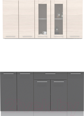 Кухонный гарнитур Интерлиния Мила 15 без столешницы (вудлайн кремовый/антрацит) - фото