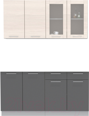 Кухонный гарнитур Интерлиния Мила 16 без столешницы (вудлайн кремовый/антрацит) - фото