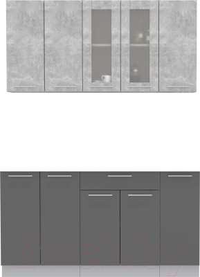 Кухонный гарнитур Интерлиния Мила 15 без столешницы (бетон/антрацит) - фото
