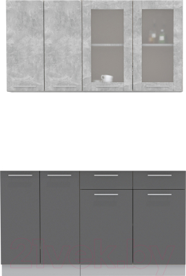 Кухонный гарнитур Интерлиния Мила 14-60 без столешницы (бетон/антрацит) - фото