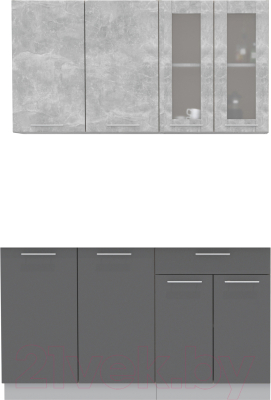 Кухонный гарнитур Интерлиния Мила 14 без столешницы (бетон/антрацит) - фото