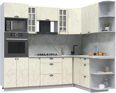 Кухонный гарнитур Интерлиния Берес 1.68x2.4 ВТ правая (дуб снежный/серый каспий) - фото