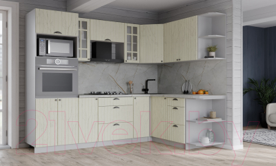 Кухонный гарнитур Интерлиния Берес 1.68x2.4 ВТ правая (дуб снежный/серый каспий)