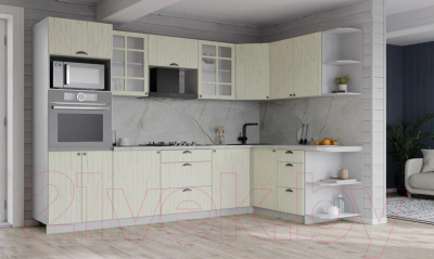 Кухонный гарнитур Интерлиния Берес 1.68x2.8 ВТ правая (дуб снежный/серый каспий)