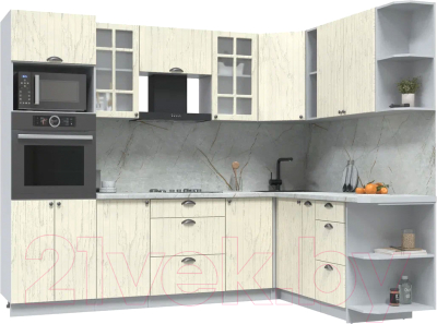 Кухонный гарнитур Интерлиния Берес 1.88x2.6 ВТ правая (дуб снежный/серый каспий) - фото