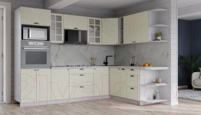 Кухонный гарнитур Интерлиния Берес 1.88x2.6 ВТ правая (дуб снежный/серый каспий)