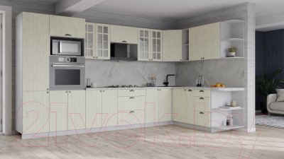 Кухонный гарнитур Интерлиния Берес 1.88x3.4 ВТ правая (дуб снежный/серый каспий)