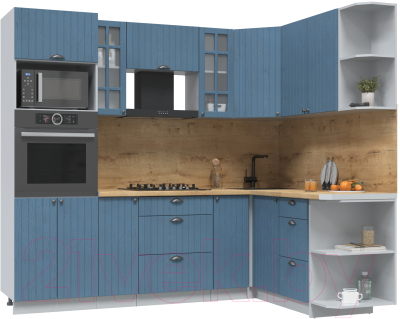 Кухонный гарнитур Интерлиния Берес 1.68x2.4 ВТ правая (дуб лазурный/дуб бунратти) - фото