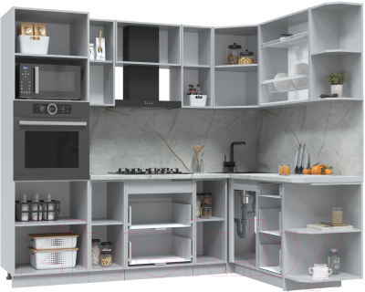 Кухонный гарнитур Интерлиния Берес 1.68x2.4 ВТ правая (дуб лазурный/дуб бунратти)