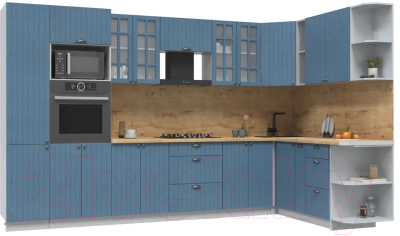 Кухонный гарнитур Интерлиния Берес 1.88x3.4 ВТ правая (дуб лазурный/дуб бунратти) - фото