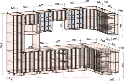 Кухонный гарнитур Интерлиния Берес 1.88x3.4 ВТ правая (дуб лазурный/дуб бунратти)