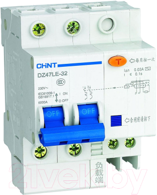 Дифференциальный автомат Chint DZ47LE-32 2P C 6А 30мА тип AC 6кА / 199628 - фото