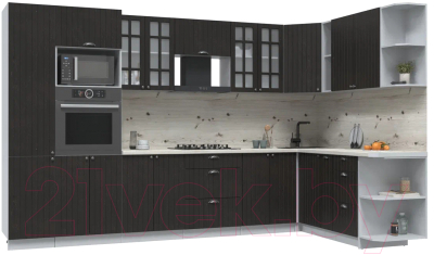 Кухонный гарнитур Интерлиния Берес 1.88x3.4 ВТ правая (дуб английский/бискайская сосна) - фото