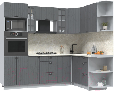 Кухонный гарнитур Интерлиния Берес 1.68x2.4 ВТ правая (дуб серый/дуб серый/опал светлый) - фото