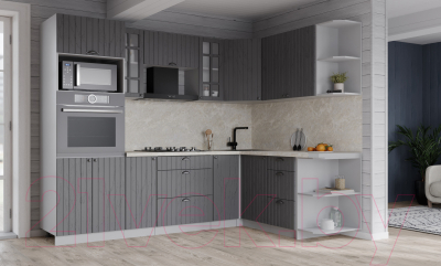 Кухонный гарнитур Интерлиния Берес 1.68x2.4 ВТ правая (дуб серый/дуб серый/опал светлый)