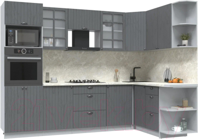 Кухонный гарнитур Интерлиния Берес 1.68x2.8 ВТ правая (дуб серый/дуб серый/опал светлый) - фото