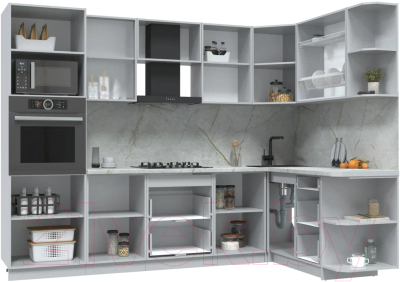 Кухонный гарнитур Интерлиния Берес 1.68x2.8 ВТ правая (дуб серый/дуб серый/опал светлый)