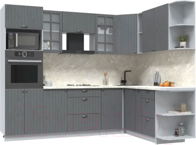 Кухонный гарнитур Интерлиния Берес 1.88x2.6 ВТ правая (дуб серый/дуб серый/опал светлый) - фото