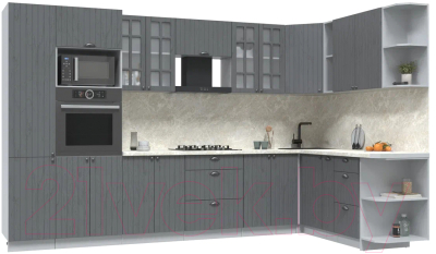 Кухонный гарнитур Интерлиния Берес 1.88x3.4 ВТ правая (дуб серый/дуб серый/опал светлый) - фото