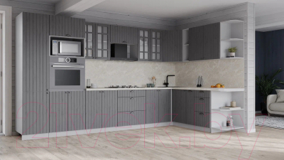 Кухонный гарнитур Интерлиния Берес 1.88x3.4 ВТ правая (дуб серый/дуб серый/опал светлый)