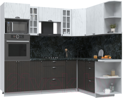 Кухонный гарнитур Интерлиния Берес 1.68x2.4 ВТ правая (дуб английский/дуб полярный/кастилло темный) - фото