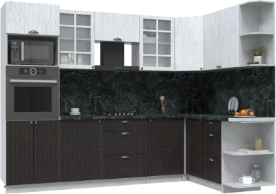 Кухонный гарнитур Интерлиния Берес 1.68x2.8 ВТ правая (дуб английский/дуб полярный/кастилло темный) - фото