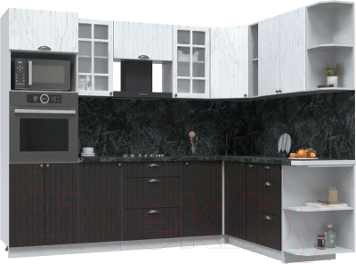 Кухонный гарнитур Интерлиния Берес 1.88x2.6 ВТ правая (дуб английский/дуб полярный/кастилло темный) - фото