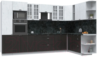 Кухонный гарнитур Интерлиния Берес 1.88x3.4 ВТ правая (дуб английский/дуб полярный/кастилло темный) - фото