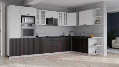 Кухонный гарнитур Интерлиния Берес 1.88x3.4 ВТ правая (дуб английский/дуб полярный/кастилло темный)