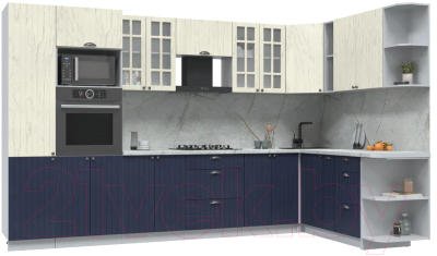 Кухонный гарнитур Интерлиния Берес 1.88x3.4 ВТ правая (дуб снежный/дуб королевский/серый каспий) - фото