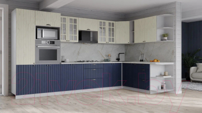 Кухонный гарнитур Интерлиния Берес 1.88x3.4 ВТ правая (дуб снежный/дуб королевский/серый каспий)