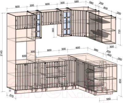 Готовая кухня Интерлиния Берес 1.88x2.4 ВТ правая