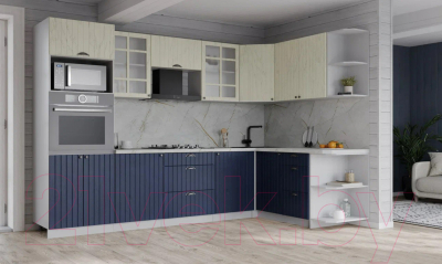 Кухонный гарнитур Интерлиния Берес 1.68x2.8 ВТ правая (дуб снежный/дуб королевский/серый каспий)