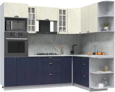 Кухонный гарнитур Интерлиния Берес 1.68x2.4 ВТ правая (дуб снежный/дуб королевский/серый каспий) - фото