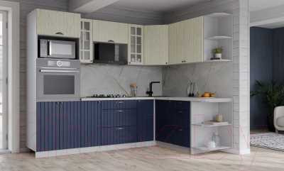 Кухонный гарнитур Интерлиния Берес 1.68x2.4 ВТ правая (дуб снежный/дуб королевский/серый каспий)