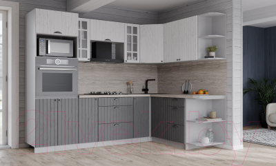 Кухонный гарнитур Интерлиния Берес 1.68x2.4 ВТ правая (дуб полярный/дуб серый/травертин серый)