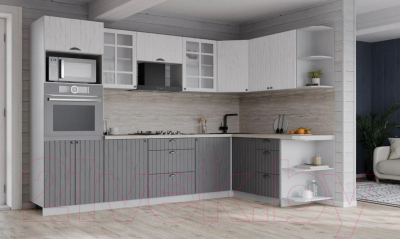 Кухонный гарнитур Интерлиния Берес 1.68x2.8 ВТ правая (дуб полярный/дуб серый/травертин серый)