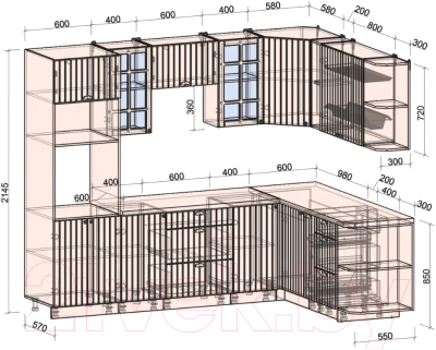 Кухонный гарнитур Интерлиния Берес 1.88x2.6 ВТ правая (дуб полярный/дуб серый/травертин серый)