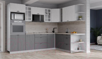 Кухонный гарнитур Интерлиния Берес 1.88x2.6 ВТ правая (дуб полярный/дуб серый/травертин серый)