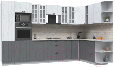 Кухонный гарнитур Интерлиния Берес 1.88x3.4 ВТ правая (дуб полярный/дуб серый/травертин серый) - фото