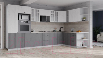 Кухонный гарнитур Интерлиния Берес 1.88x3.4 ВТ правая (дуб полярный/дуб серый/травертин серый)