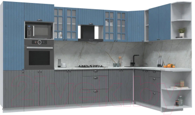 Кухонный гарнитур Интерлиния Берес 1.88x3.4 ВТ правая (дуб лазурный/дуб серый/серый каспий) - фото