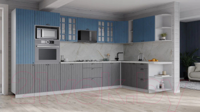 Кухонный гарнитур Интерлиния Берес 1.88x3.4 ВТ правая (дуб лазурный/дуб серый/серый каспий)