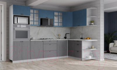 Кухонный гарнитур Интерлиния Берес 1.68x2.8 ВТ правая (дуб лазурный/дуб серый/серый каспий)