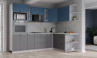 Кухонный гарнитур Интерлиния Берес 1.68x2.4 ВТ правая (дуб лазурный/дуб серый/серый каспий)