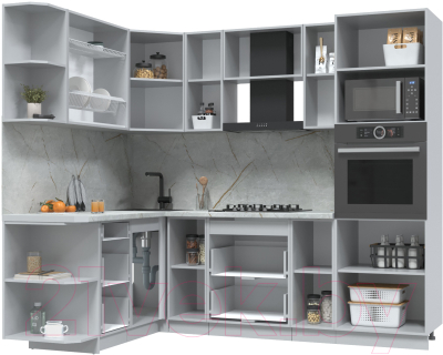 Кухонный гарнитур Интерлиния Берес 1.68x2.4 ВТ левая (дуб полярный/серый каспий)