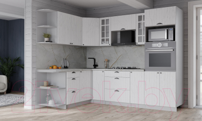 Кухонный гарнитур Интерлиния Берес 1.68x2.4 ВТ левая (дуб полярный/серый каспий)