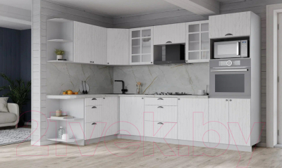 Кухонный гарнитур Интерлиния Берес 1.68x2.8 ВТ левая (дуб полярный/серый каспий)