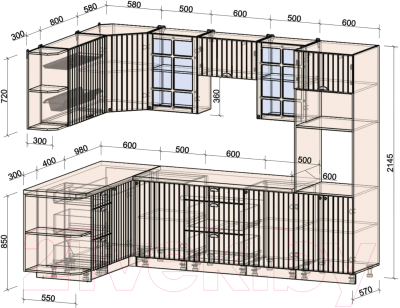Кухонный гарнитур Интерлиния Берес 1.68x2.8 ВТ левая (дуб полярный/серый каспий)